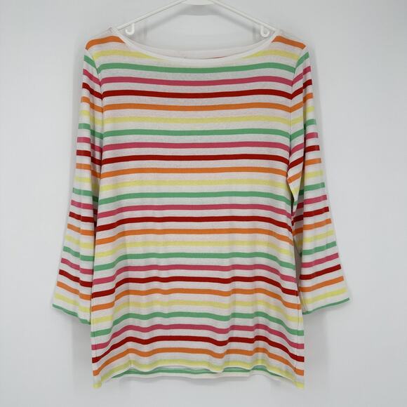 Talbots Shirt Womens Large Petite Colorful Striped Crewneck 3/4 Sleeve Cotton - Picture 1 of 10